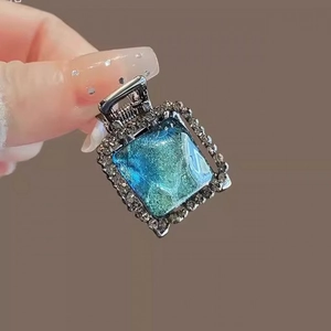 Mini blue gradient crystal square hair claw with rhinestones in gunmetal finish