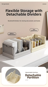 Detail of multi-functional plastic storage basket with removable dividers for home organization