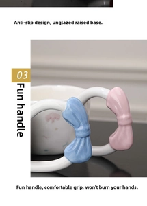 Detail of creative butterfly handle ceramic mug with anti-slip bottom and puppy pattern