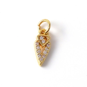 Golden triangle pendant with sparkling cubic zirconia stones and top attachment ring