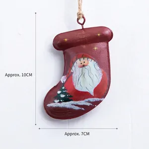 Christmas Stocking Hanging Ornament Vintage Metal Iron Santa Snowman Pattern Tree Decor With Hemp Rope