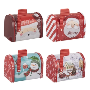 Boîtes cadeaux de Noël en fer-blanc en forme de boîte aux lettres avec motifs festifs