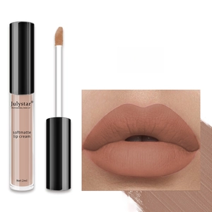 Nude matte lip cream shade #01 swatches on lips and skin with applicator detail