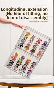 Stable stackable clear acrylic display box showing secure vertical toy storage