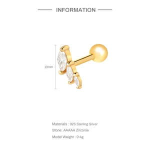 Detail specifications of 925 sterling silver gold dog paw stud with AAAAA zirconia