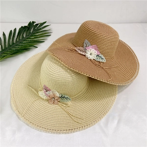 Women Wide Brim Straw Hat Lace Flower Sun Protection Beach Travel Pastoral Style Summer Breathable Sunshade