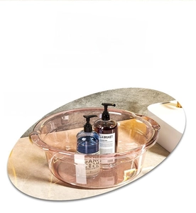 Transparent amber washbasin with handles showing depth and durable plastic texture detail