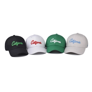 California embroidered cotton baseball caps in black, white, green and grey colors