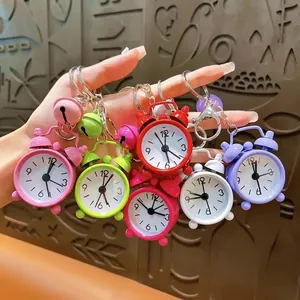 Creative Mini Glaze Alarm Clock Keychain Pendant With Bell Colorful Small Clock Keyring For Bag Car Decoration Small Gift