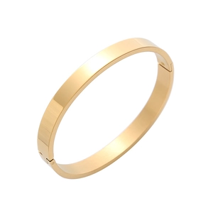 Polished gold stainless steel minimalist open cuff bracelet for women and men