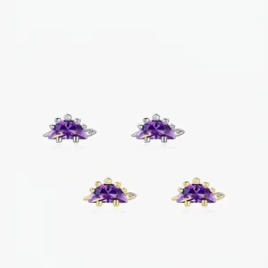 Cute Stegosaurus Dinosaur Stud Earrings 925 Sterling Silver Purple Zircon Crystal Animal Jewelry For Women