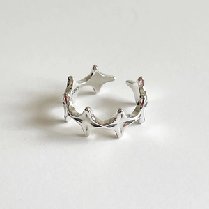 Minimalist S925 sterling silver open ring featuring an irregular star-shaped jagged design