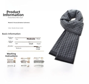 Détail de l'écharpe pour hommes avec motif pied-de-poule noir et gris, texture douce