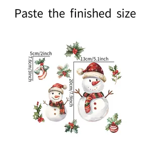 Detailed size guide for Christmas snowman and holly wall stickers with dimensions