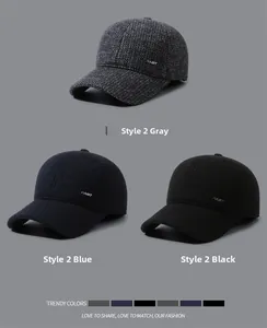 Detail view of winter baseball caps for men with thick lining and side metal logo