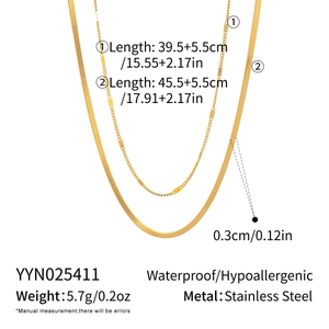 Detailed specs of gold double layer snake chain necklace in waterproof stainless steel