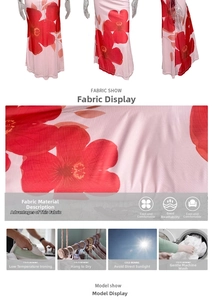 Detailansicht des atmungsaktiven Blumenmusters mit Pflegehinweisen für Sommerkleid