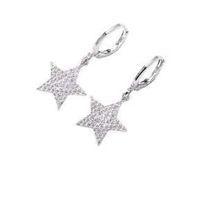 Elegant silver star earrings with sparkling cubic zirconia on a clean white background