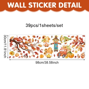 39pcs Fall Thanksgiving PVC wall stickers with gnomes, pumpkins and maple leaves