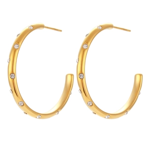 Fashion 18K gold plated stainless steel C-hoop earrings with sparkling cubic zirconia