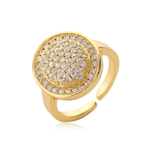 Luxurious 18K gold plated copper ring with round pave zircon setting and open design