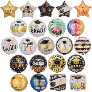 Comprehensive graduation balloon set with star and round foil designs in gold and black