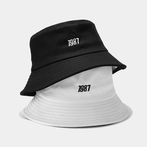 Retro 1987 Embroidery Bucket Hat Cotton Canvas Foldable Sun Protection Fisherman Basin Cap For Women Men Casual