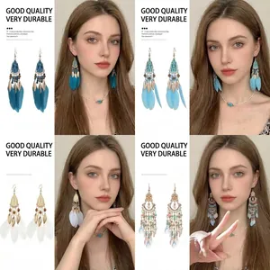 Bohemian Feather Tassel Dangle Earrings With 925 Sterling Silver Earring Post Ethnic Beaded Teardrop Fashion For Women