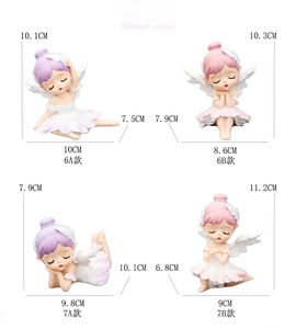 Detailed size parameters for four pink and white resin ballet girl angel figurines