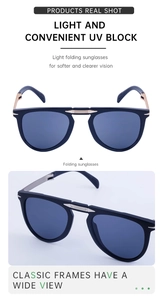 Detail showing the portable folding mechanism and gold hinges of these retro sunglasses