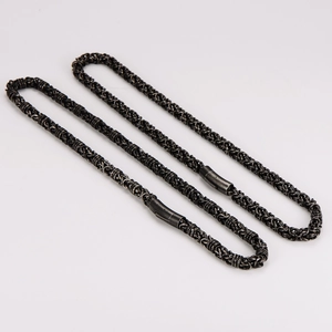 Men's punk multi-layer woven stainless steel curb chain necklaces in dark grey