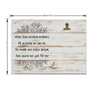 Detailed size view of vintage wooden clipboard plaque with floral print and mother's poem