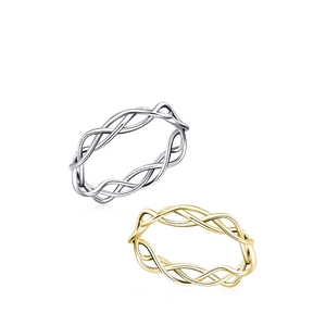Bague tressée minimaliste en argent sterling S925 style entrelacé argent et or