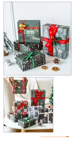 Detailed Christmas white kraft wrapping paper with reindeer, snowflakes and matching ribbons