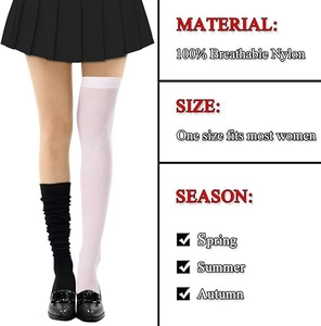 Détail de chaussettes hautes en nylon respirant noir et blanc pour femmes et filles
