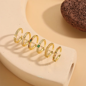 Adjustable Open Rings For Women Copper Cubic Zirconia Colorful Geometric Wave Emerald Green Fashion Jewelry