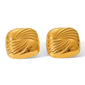 Square 18k gold plated stainless steel stud earrings with spiral textured geometric design