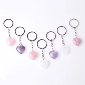 Heart Keychain Natural Crystal Stone Amethyst Rose Quartz Polished Zinc Alloy Bag Pendant Gift Accessories For Women