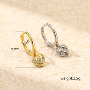 S925 sterling silver heart hoop earrings with pavé crystals in gold and silver finish