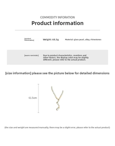 Size guide for a vintage teardrop pearl necklace showing dimensions and 68.3g weight