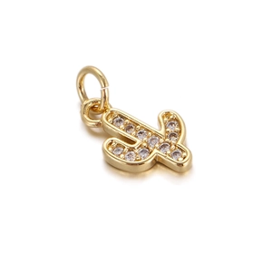 Close-up of 18K gold cactus pendant with sparkling crystals and a secure connector ring