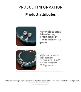 Detailed sizing of waterdrop zirconia jewelry set including earrings and layered necklace