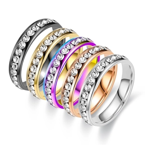 Five-piece eternity ring set in titanium steel with zircon inlay across five distinct colors