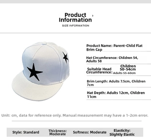 Guide des tailles de casquette hip-hop montrant les mesures pour adultes et enfants