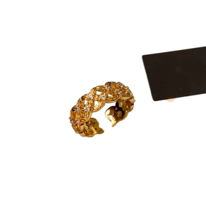 Vintage gold plated hollow woven open ring with sparkling white zircon accents