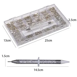 21-grid nail art crystal set with storage box and dotting pen for manicure decoration