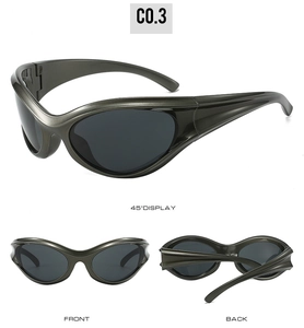 Detailed views of Y2K sporty sunglasses showing front, back and 45-degree angle perspectives