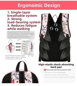 Ergonomic breathable mesh back and three-layer decompression straps for the floral backpack