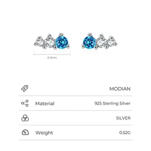Minimalist S925 sterling silver stud earrings with sparkling blue and white zircon stones