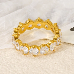 18k gold plated titanium ring featuring a full circle of round-cut sparkling zircon stones